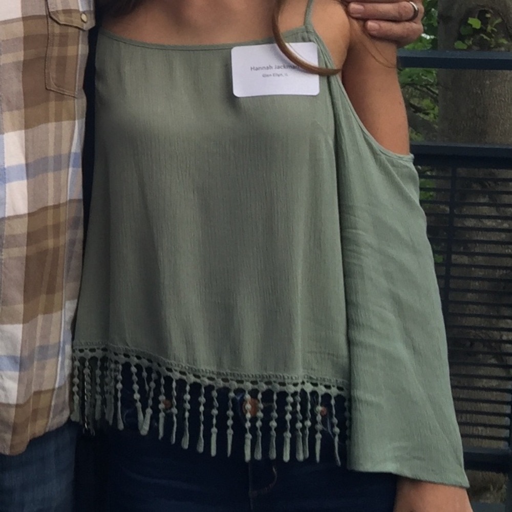 Army green cold shoulder shirt